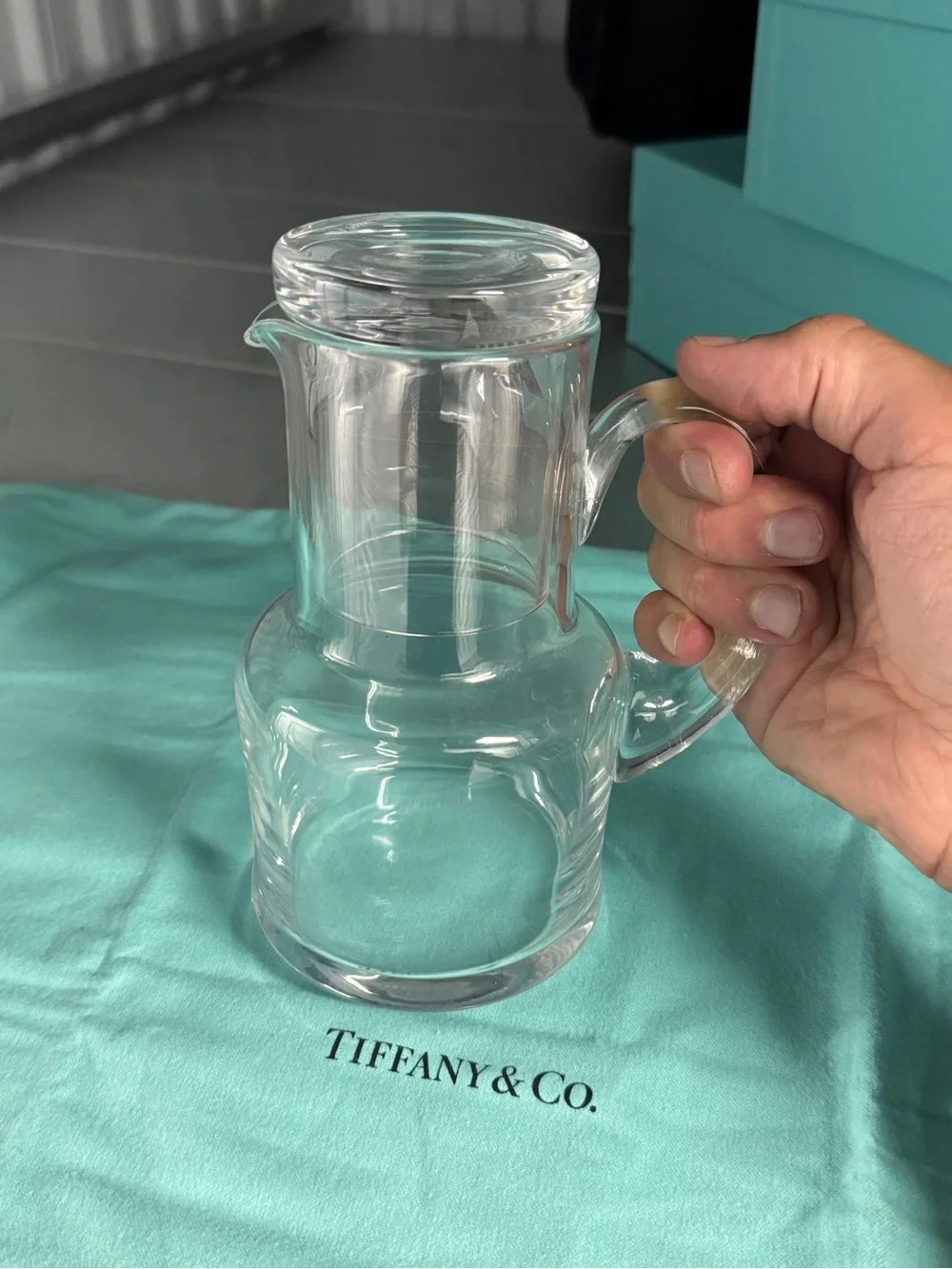Tiffany & Co. Clear Glass Pitcher and glass